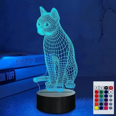 Immagine di SUPERHONGJIHAO Luce notturna per i bambini 3D gattino ha condotto la lampada con telecomando 16 colore che cambia regalo di compleanno Natale il bambino