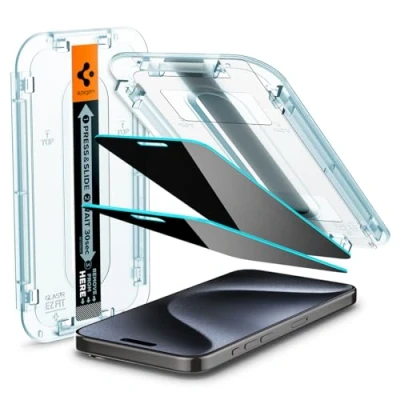 Immagine di Spigen Glas.tR EZ Fit Vetro Temperato compatibile con iPhone 15 Pro, 2 Pezzi, Anti Spia, Protezione della Privacy, Durezza 9H Pellicola prottetiva