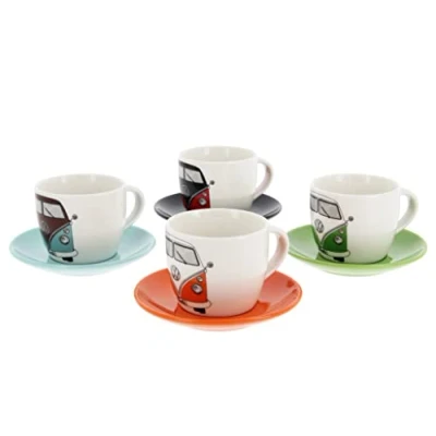 Immagine di Brisa VW Collection Set di tazze da espresso/caffè/tè/cappuccino in ceramica Volkswagen con design T1 Bulli Bus (100 ml) (4 colori, 4)