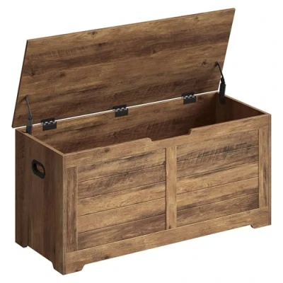 Immagine di VASAGLE Cassapanca, Panca Portaoggetti, Pouf Organizzatore con 2 Cerniere di Sicurezza, Scarpiera, Stile Rustico, 40 x 100 46 cm, per Corridoio, Camera da Letto, Soggiorno, Marrone Miele LSB061K01