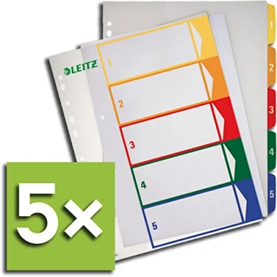 Immagine di Leitz 1291 Divisori per Formato DIN A4, scrivibili su PC, Colorati/Trasparente, 1 5, 5 Register