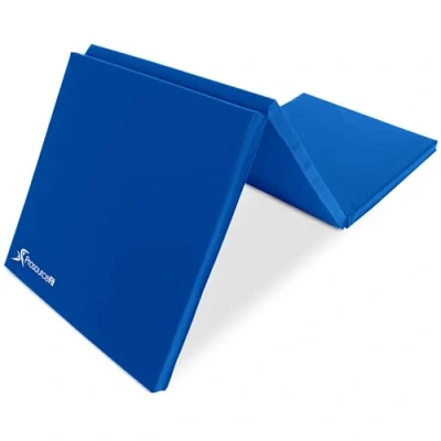 Immagine di ProsourceFit Tri Fold Folding Thick Exercise Mat 6’x2’ with Carrying Handles for MMA, Gymnastics Core Workouts, Blue