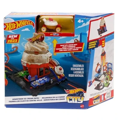 Immagine di Hot Wheels Autotrasportatore a Caduta Libera, con 1 macchinina, contiene più di 20 veicoli in scala 1:64, si trasforma una pista discesa da 60 cm, Giocattolo per Bambini 4+ Anni, HDY92