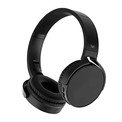 Immagine di T&#039;nB Single Cuffie senza fili Bluetooth 5.0, Modello Singolo 2, 8 ore di ascolto. Regolabile, porta jack, confortevole, microfono e controlli integrati, per lo sport gli allenamenti nero