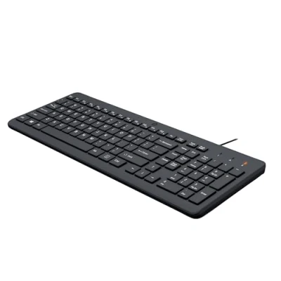 Immagine di HP 150 Tastiera QWERTY spagnola con cavo (indicatori LED, porta USB A, 12 tasti di scelta rapida, Windows 10, 11) Colore nero