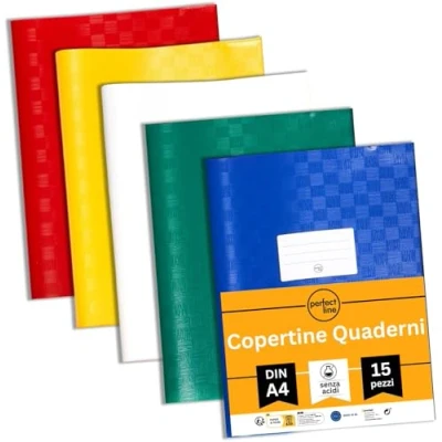 Immagine di perfect line 15 copertine DIN A4, 5 colori, copertina per quaderni con etichetta, in polipropilene riciclabile, resistente ai documenti