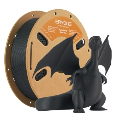 Immagine di ERYONE High Speed Matte Filament PLA 1.75mm +/ 0.03mm, 3D Printing Pro Fit Most FDM Printer, 1kg / Spool, Black