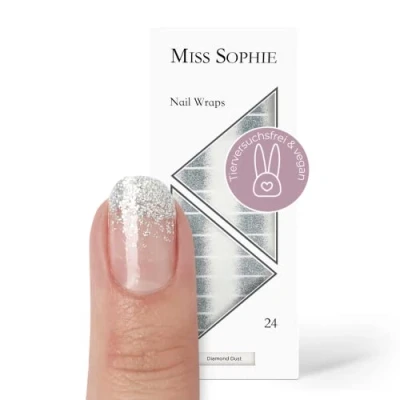 Immagine di Miss Sophie Pellicola per unghie &quot;Diamond Dust&quot;, Brillantini, Transparent, Argento, Nail Wraps 24 pellicole autoadesive ultrasottili a lunga durata