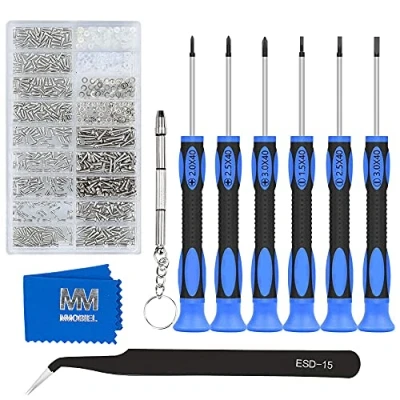 Immagine di MMOBIEL Kit da 1010 pezzi per riparazioni occhiali professionale con viti, cacciaviti di precisione e pinzetta a punta curva acciaio inossidabile, sole riparazione orologi