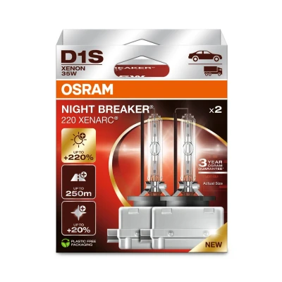 Immagine di OSRAM XENARC NIGHT BREAKER 220, D1S, +220% di luminosità in più, lampada per fari allo xeno, 66140XN2 2HB, scatola pieghevole (2 lampade)