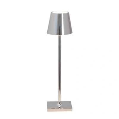Immagine di Zafferano, Lampada Poldina Micro con Finitura Cromo Lucido, da Tavolo Ricaricabile e Senza Fili Controllo Touch, Utilizzabile come Interni, Dimmer, 2200 3000 K, Altezza 27,5 cm