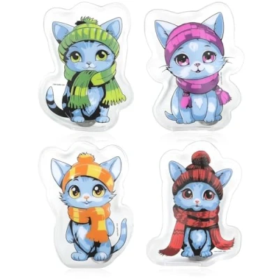 Immagine di com four® 4X scaldamani riutilizzabili con Motivo Gatto Cuscinetto Termico per Le giornate Fredde e in Viaggio Cuscino Anti Piega (04 Pezzi Bianco)