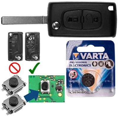 Immagine di Kit di riparazione per autoradio Telecomando Custodia sostitutiva con 2 pulsanti + VA2 vuoto Micro pulsante batteria compatibile Peugeot 407 Partner Citroen C2 C3 Picasso Berlingo