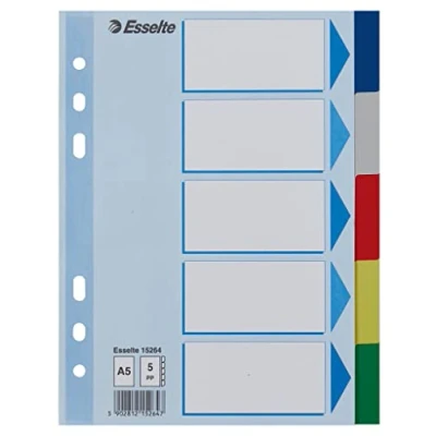 Immagine di Esselte 20 divisori per formato A5, copertina e 5 con linguette, multicolore, plastica resistente, 15264