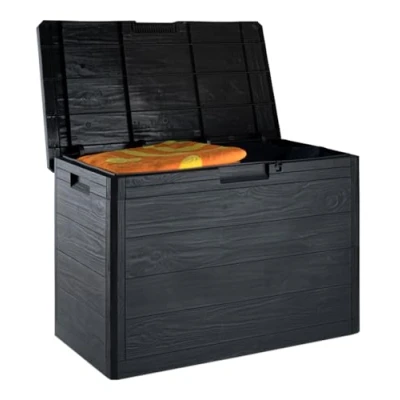 Immagine di Toomax Multibox Woody&#039;s portattrezzi per esterni, baule da 160L, colore antracite, dimensioni cm 77,5x44,5x52,7h