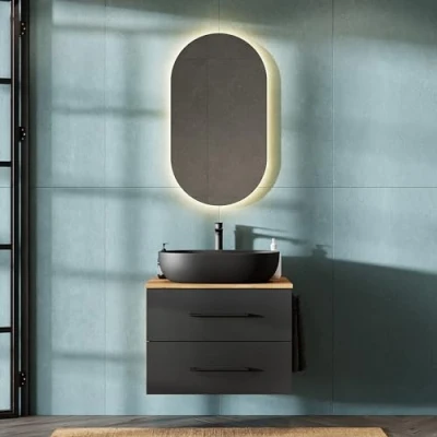 Immagine di Planetmöbel LUX Set di mobili da bagno con mobiletto 70 cm, sospeso, lavabo 42 colore nero, dorato/antracite
