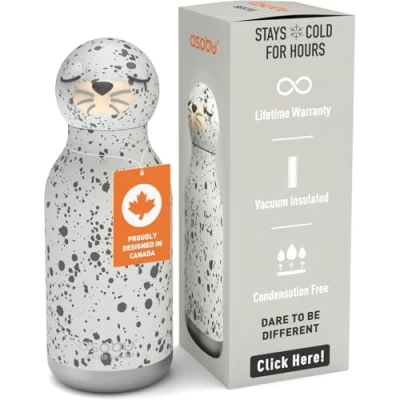 Immagine di asobu Bestie Borraccia termica in acciaio inox, con morbida testa di animale rimovibile, per bambini e ragazzi, cannuccia flessibile riutilizzabile, 473,6 ml, colore: bianco chiaro