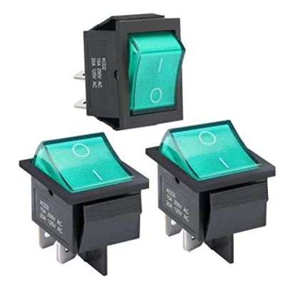 Immagine di APIELE KCD2 201N Set di 3 interruttori a bilanciere 2 posizioni per barca con luce LED DPST 4 pin, colore: Verde