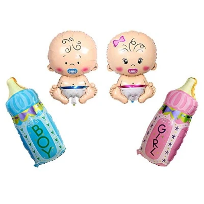 Immagine di Huture Palloncini foil Welcome per Neonato e ragazza (27&quot;x17&quot;) Biberon blu rosa (32&quot;x17&quot;) elio matrimonio Rivelazione di genere Battesimo Baby shower festa compleanno