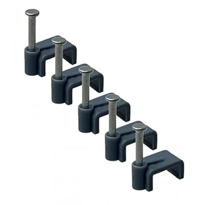 Immagine di On1shelf Fermacavi Piatti Grigi Con Chiodo di Fissaggio Confezione da 50 (Grigio)(14 mm)