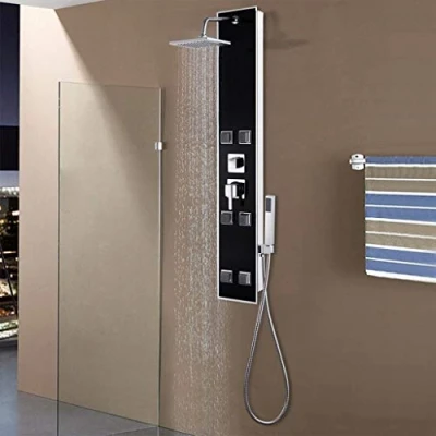 Immagine di vidaXL Pannello Doccia in Acciaio e Vetro Nero Colonna Box Bagno Soffione