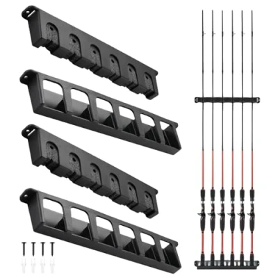 Immagine di supporto per canna da pesca, 2 paia di supporti parete, orizzontale verticale canne pesca 6 + garage, barca,