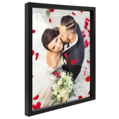 Immagine di PHOTOLINI 3D cornice 60x80 cm nero, profonda, per oggetti fino a 3 di profondità, legno MDF con vetro perfetta il fai da te e come regalo