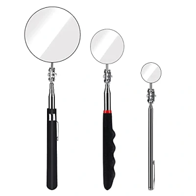 Immagine di SAVITA Kit di specchi ispezione telescopici, 3 misure, con manico estensibile e retrattile, diametro 3/5/8,5 cm, 18,5 59,5/23,5 55/27,5 75,5 piccolo grande specchio per ciglia dentali