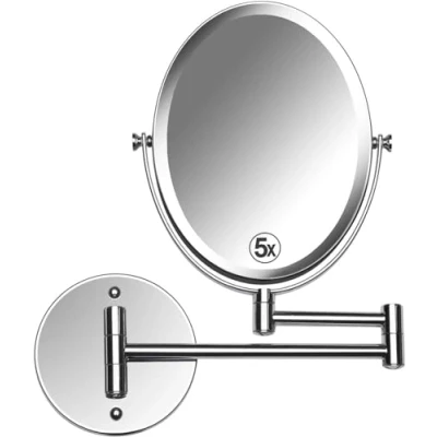 Immagine di MIRRORVANA Specchio Ingranditore 5X / 1X da Parete per Bagno, Trucco Parete, Rotazione a 360, 17 x 22 cm (Cromato)