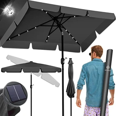 Immagine di KESSER® ombrellone da balcone LED solare con manovella, inclusa custodia, giardino, 205 x 125 cm, per balcone, giardino e terrazza, Rotondo