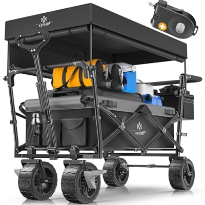 Immagine di KESSER® Carrello Pieghevole GT9000 con tettuccio a Mano Carretto da Trasporto incl. 2X Sistema di Cinghie 3 Punti Ruote in Gomma Piena Fino 80 kg