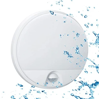 Immagine di Sigmaled lighting, Plafoniera LED 10W con SENSORE di Movimento per esterni, Resistente all&#039;acqua, Luce Calda 3000K, 900Lm, Applique TONDA IMPERMEABILE IP54 da parete