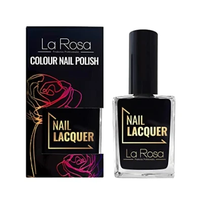 Immagine di LaRosa Smalto per unghie Colore energetico con copertura adeguata Formula durevole Buona consistenza Facile applicazione pennello ben sagomato Nero 15 ml