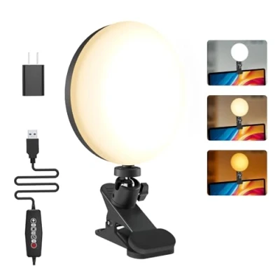 Immagine di Mojimdo Luce per videoregistrazione, 3 colori e 5 luminosità Clip video su monitor desktop, impostazione timer con spina USB webcam riunioni, videochiamate Adattore incluso