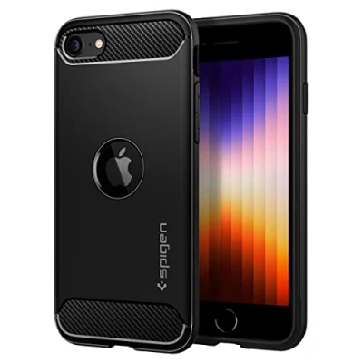 Immagine di Spigen Cover Rugged Armor Compatibile con iPhone SE 2022 5G e 2020 Nero Opaco
