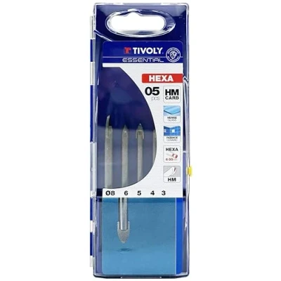Immagine di TIVOLY 12000770001 Set di 5 punte per vetro Technic, codolo esagonale, Ø3, 4, 5, 6, 8 mm