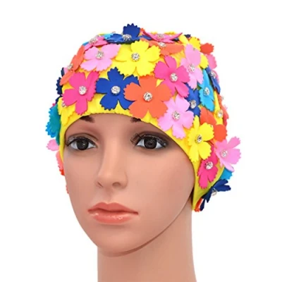 Immagine di Medifier Cuffia da nuoto in stile rétro con strass e motivo floreale, donna, Mix Color, one size fit all