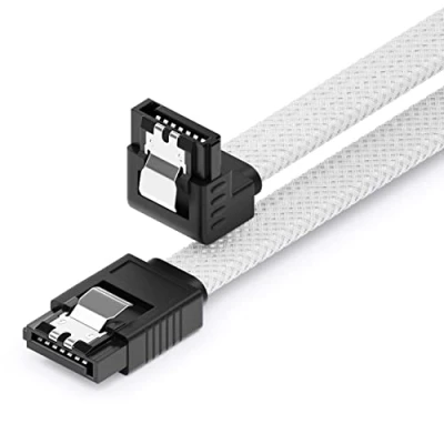 Immagine di deleyCON 30 cm Cavo SATA 3 in Nylon 6 Gbit/s per Dati III di Collegamento Serial ATA Scheda Madre e Hard Drive HDD SSD con 1 Presa S a L 90 Bianco