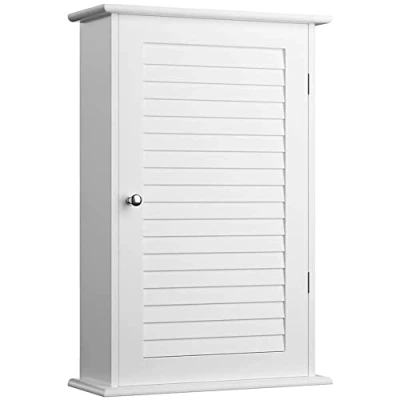 Immagine di BAKAJI Mobile Mobiletto Armadio Armadietto Bagno Parete Muro Arredamento Anta Singola Due Ripiani Design Moderno Casa Salvaspazio Scaffali Interni Legno Mdf Colore Bianco Dimensioni 40x16x60cm
