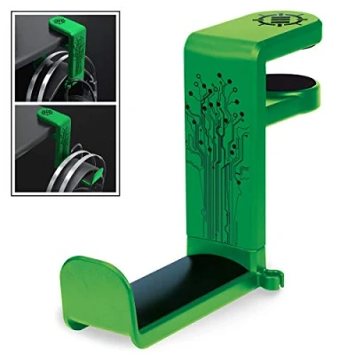 Immagine di ENHANCE Supporto per Cuffie Gaming da Tavolo con Braccio Rotante Regolabile 360, Morsetto Scrivania sul Design, Misura Universale e Organizer Clip Cavo Integrato Verde