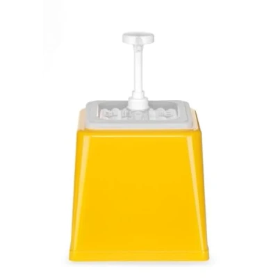 Immagine di HENDI Dosatore per salse con pompa, distributore di condimenti, dispenser riutilizzabile, senza BPA, capacità: 2,5 L, dosaggio: 20 ml, 230x210x(H)327mm, giallo, ABS, polipropilene
