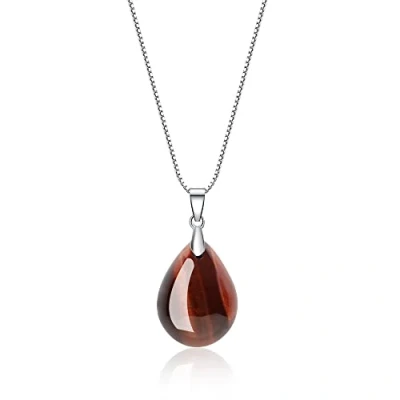 Immagine di COAI Collana da Donna in Argento Sterling 925 con Ciondolo Goccia Occhio di Tigre Rosso