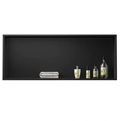 Immagine di Bernkot doccia nera in acciaio inox 304 90 x 30 10 cm, nessuna piastrella necessaria nicchia da parete per bagno di stoccaggio sopra installazione montagna