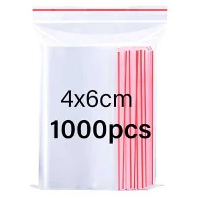 Immagine di Omtofo 1000 pezzi 4x6cm Sacchetti in plastica Trasparente Richiudibili, Buste con chiusura a zip riutilizzabile da imballaggio