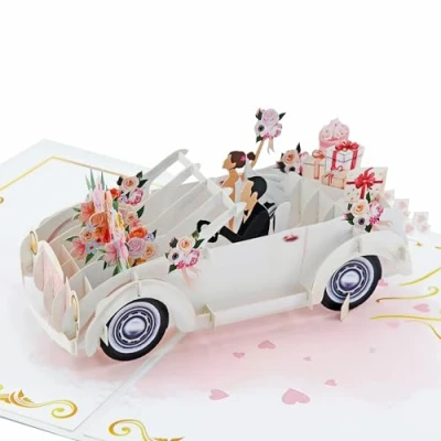 Immagine di Favour Pop Up® Cartoncini Matrimonio, Biglietto di auguri 3D per nozze elegante e allegro, in formato generoso è possibile integrare regali o buoni denaro TW054