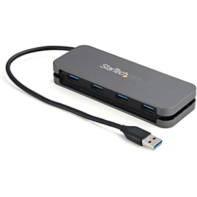 Immagine di StarTech.com Hub USB 3.0 a 4 porte da 4x A, 5Gbps portatile, alimentato via bus con cavo integrato 28cm (HB30AM4AB)