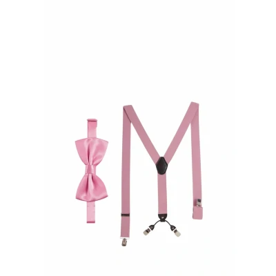 Immagine di Massi Morino Set di Bretelle con papillon Rosa per uomo e donna I elastiche a Y fermagli extra resistenti larghezza 3,5 cm lunghezza regolabile Cravatta preannodata abito