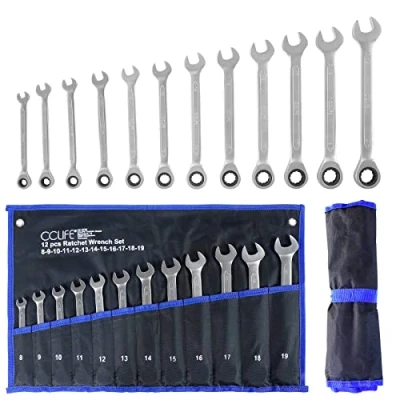 Immagine di CCLIFE Set Chiavi a Cricchetto, 12 Pezzi 8 19 mm Cr V 72 Denti