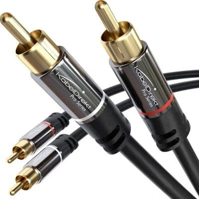 Immagine di KabelDirekt cavo Cinch da 10 m, audio stereo 2 x particolarmente resistente e con una qualità sonora brillante (cavo coassiale, RCA, subwoofer/Home Cinema, analogico digitale)