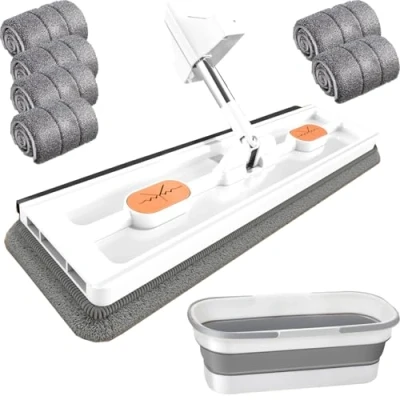 Immagine di Mop and Bucket with Wringer Set for Home, Flat System, Auto Mops Floor Cleaning, (White)